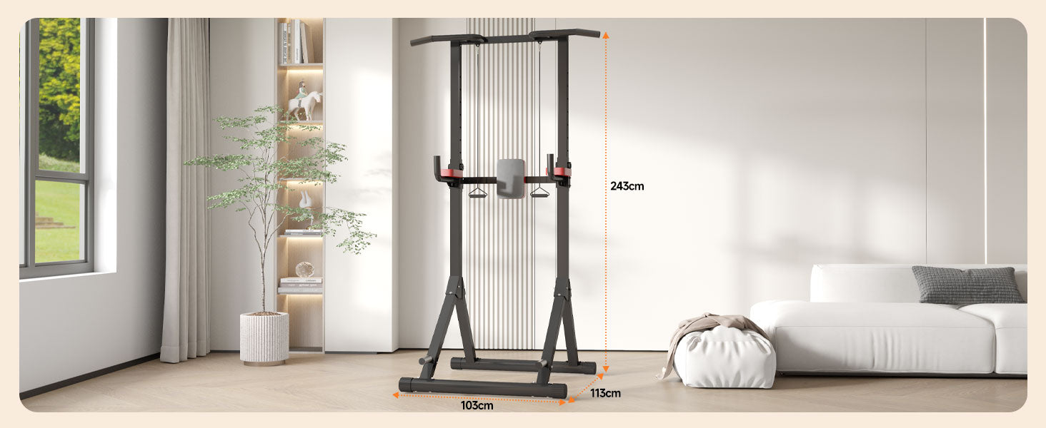 torre di potenza in un ambiente soggiorno con dimensioni visualizzate