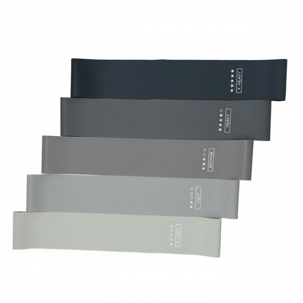 Set di 5 fasce di resistenza nere, grigie e bianche su sfondo bianco