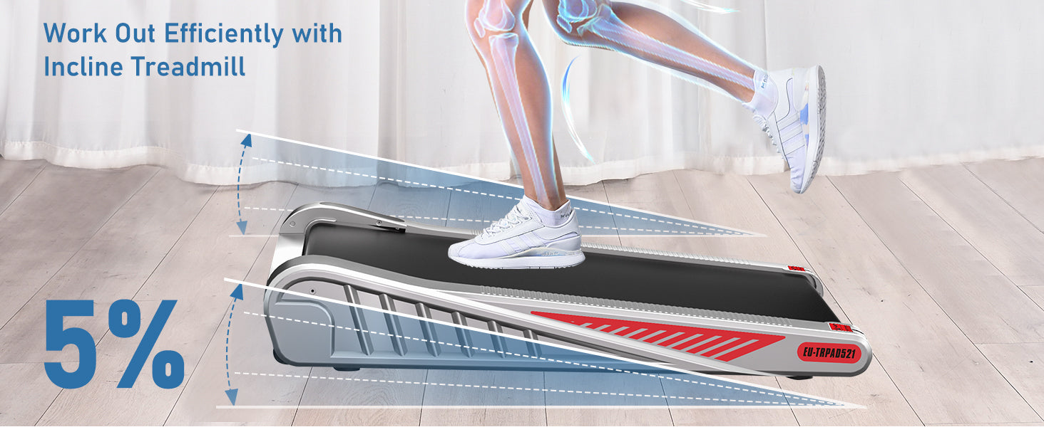 Tapis roulant inclinato con una persona che lo utilizza, che mostra le ossa delle gambe su una sovrapposizione trasparente.