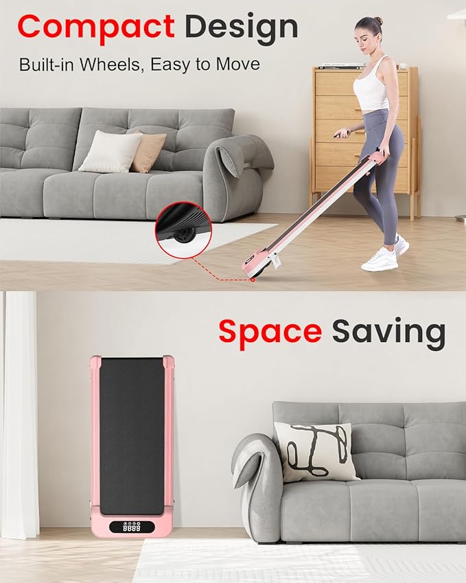 Donna che utilizza un dispositivo salvaspazio in un soggiorno; il testo ne evidenzia il design compatto e la facilità di spostamento.